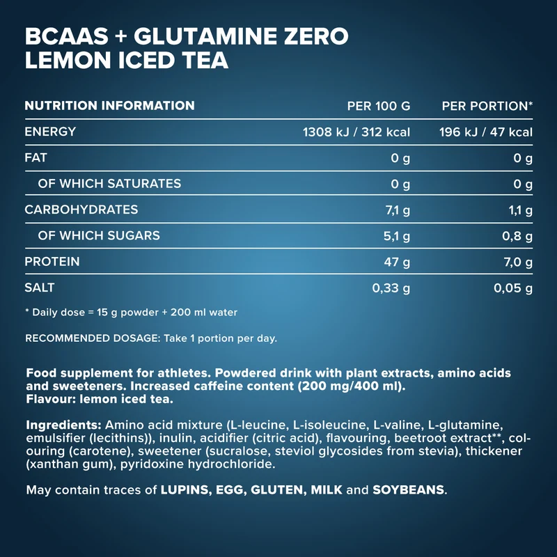 100% BCAAs + Glutamine Zero (500g) - Pfirsich