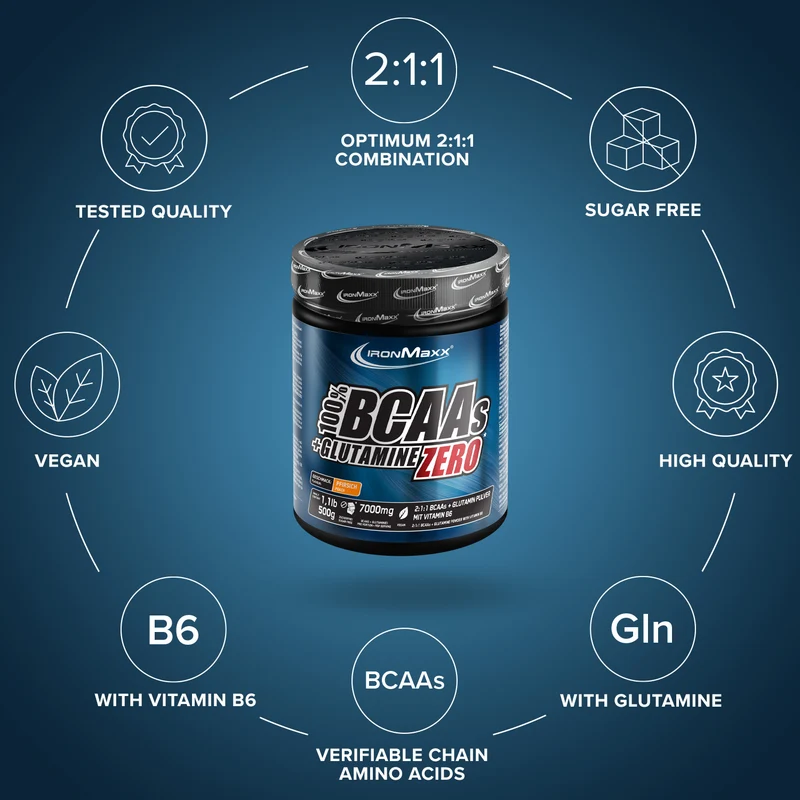 100% BCAAs + Glutamine Zero (500g) - Pfirsich