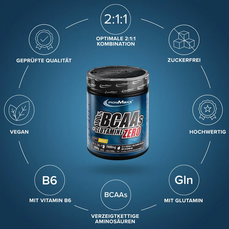 100% BCAAs + Glutamine Zero (500g) - Orange