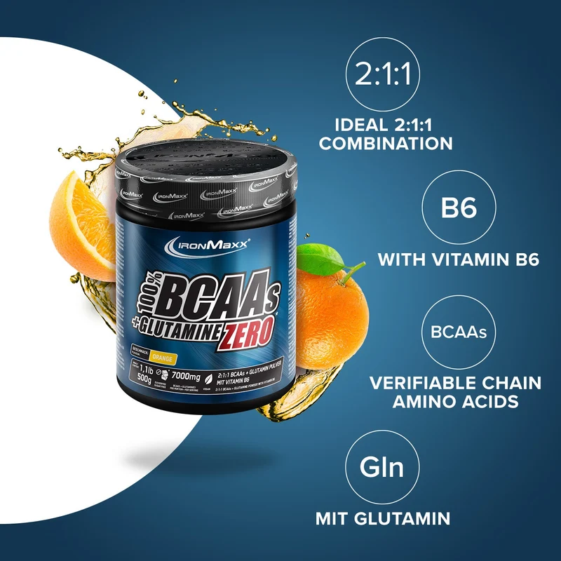 100% BCAAs + Glutamine Zero (500g) - Orange