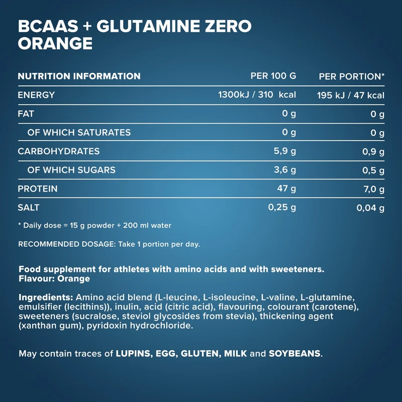 100% BCAAs + Glutamine Zero (500g) - Orange
