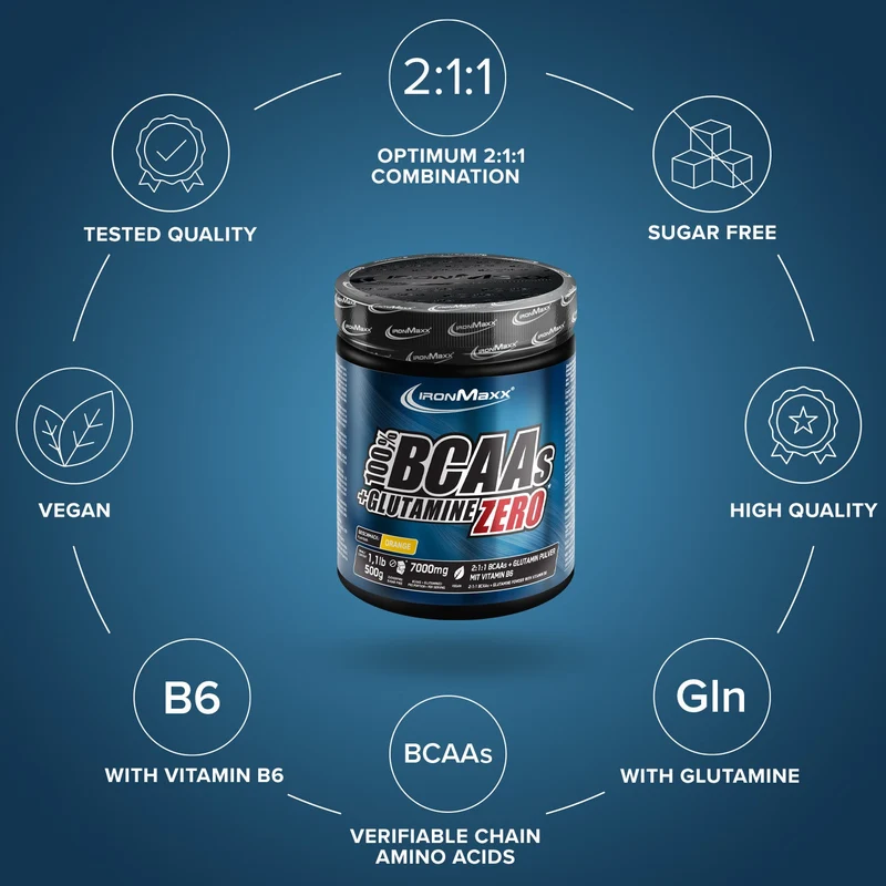 100% BCAAs + Glutamine Zero (500g) - Orange