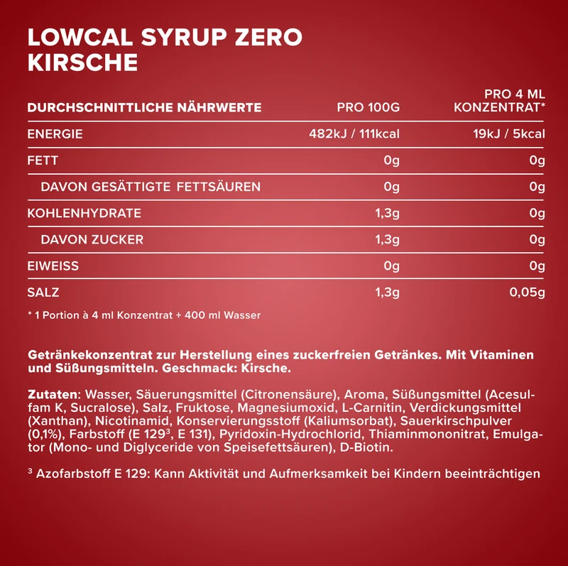 LowCal Syrup Zero (1000ml) - Kirsche