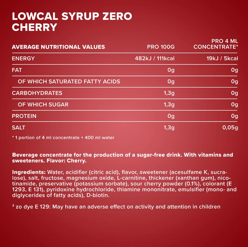 LowCal Syrup Zero (1000ml) - Kirsche