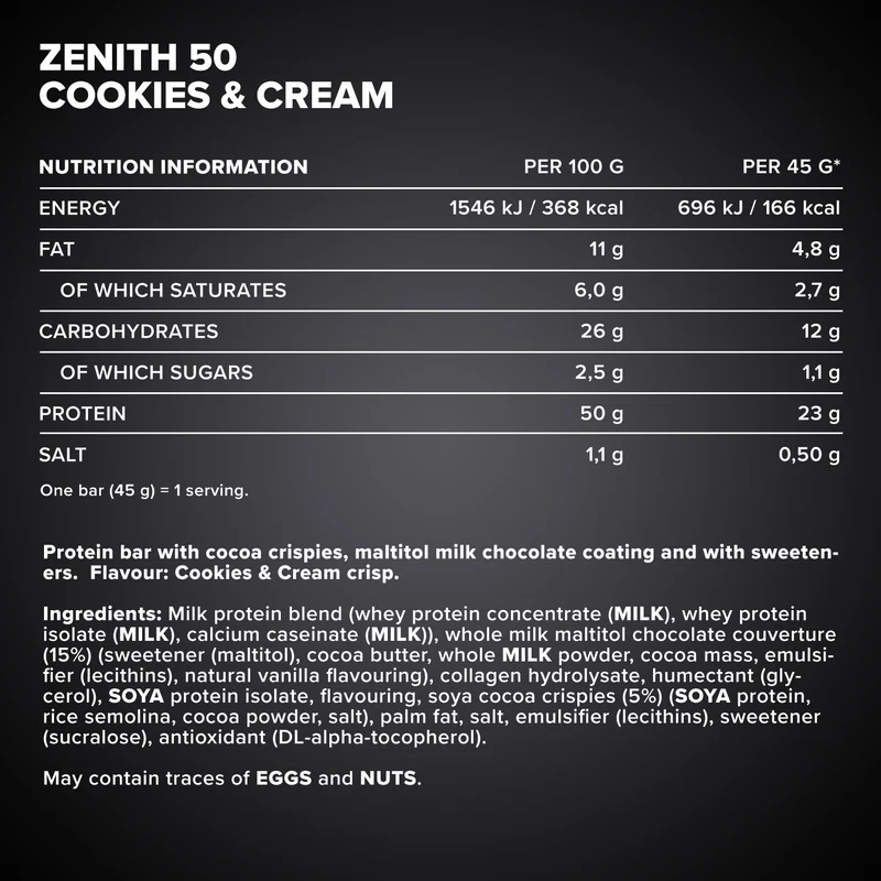 ZENITH® 50 Protein Riegel (45g) - Cookies & Cream