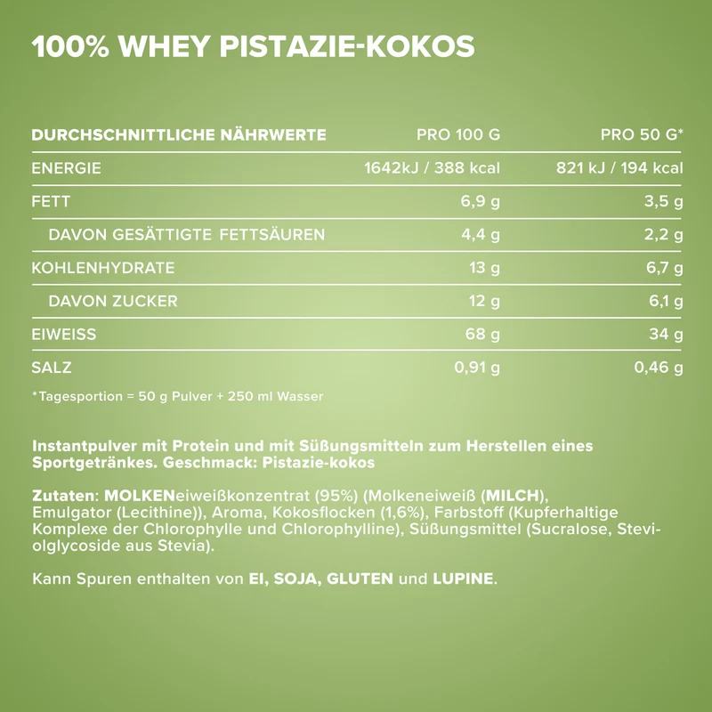 100% Whey Protein (500g) - Pistazie Kokos