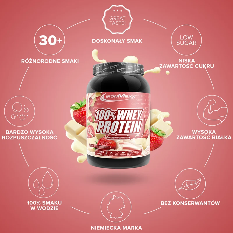 100% Whey Protein (900g) - Weiße Schokolade Erdbeere