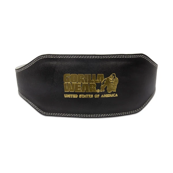 Gorilla Wear 6 INCH LEATHER PADDED BELT, Black/Gold