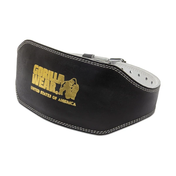 Gorilla Wear 6 INCH LEATHER PADDED BELT, Black/Gold