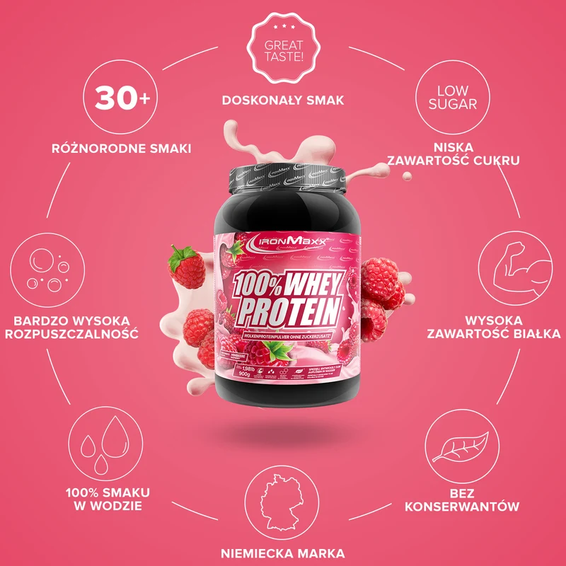 100% Whey Protein (900g) - Himbeere