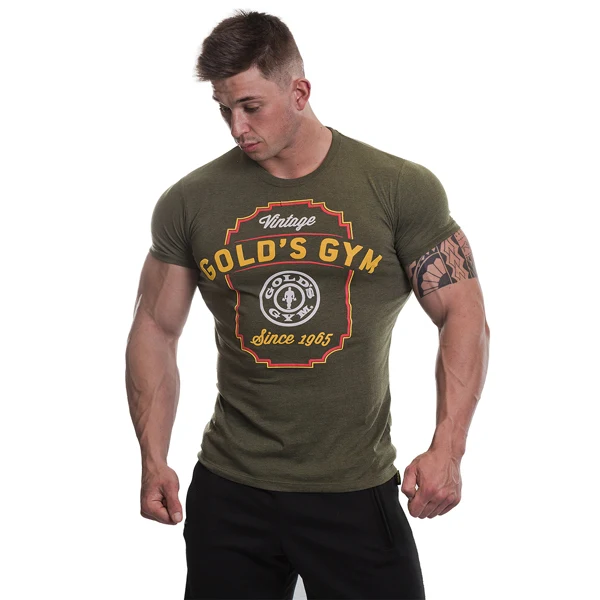 Gold's Gym PRINTED VINTAGE STYLE T-SHIRT, Army Marlin