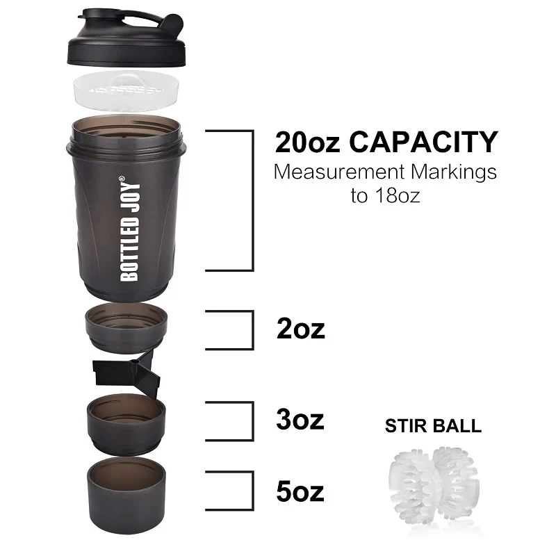 800ml Three-Layer Protein Shaker Bottle Non-Toxic Wide Mouth 100% Leak Proof Shaker With Stir Ball