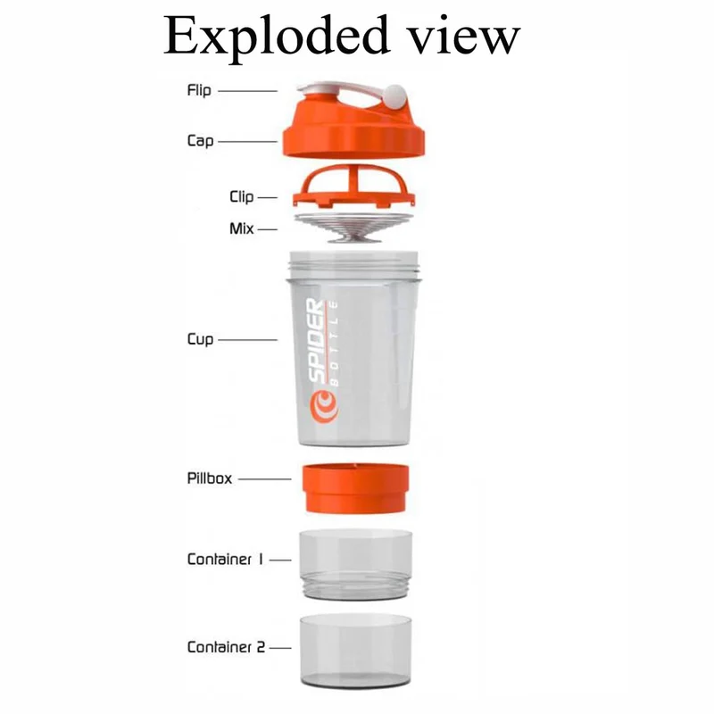 Three-Layer Whey Protein Shaker Bottle
