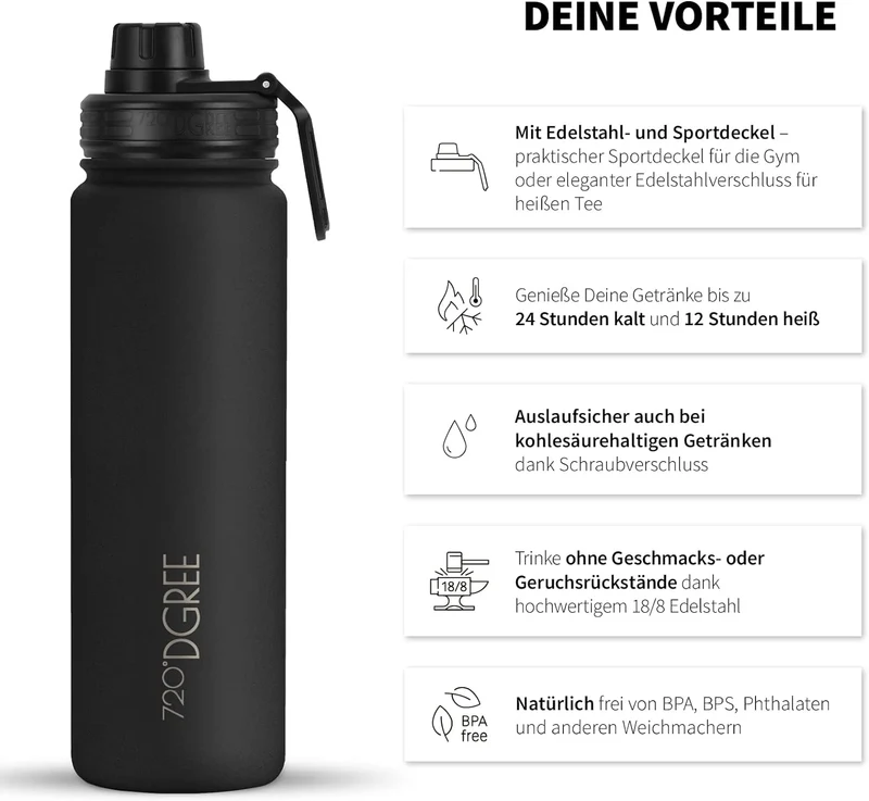 noLimit | Isolier Trinkflasche aus Edelstahl inkl. Sportdeckel