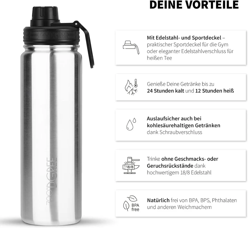 noLimit | Isolier Trinkflasche aus Edelstahl inkl. Sportdeckel