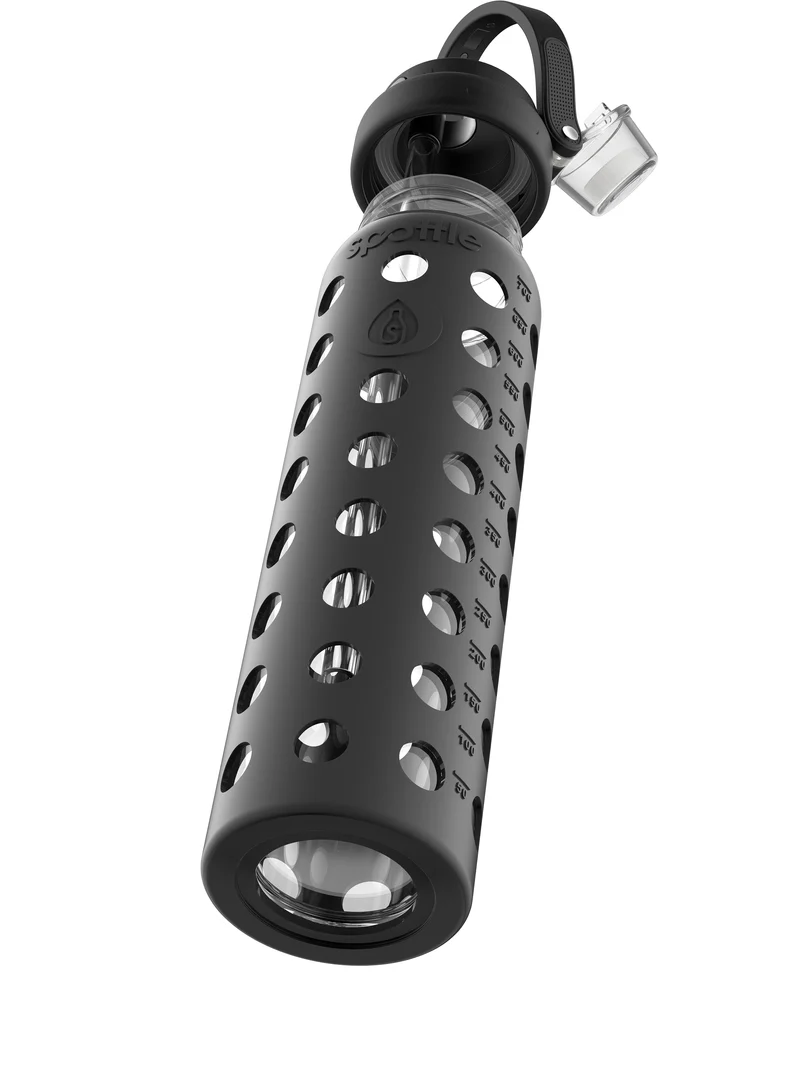 Trinkflasche Glas DUO mit Silikonhülle & Strohhalm – 750 ml