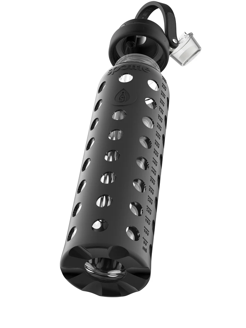 Trinkflasche Glas DUO mit Silikonhülle & Strohhalm – 1 Liter