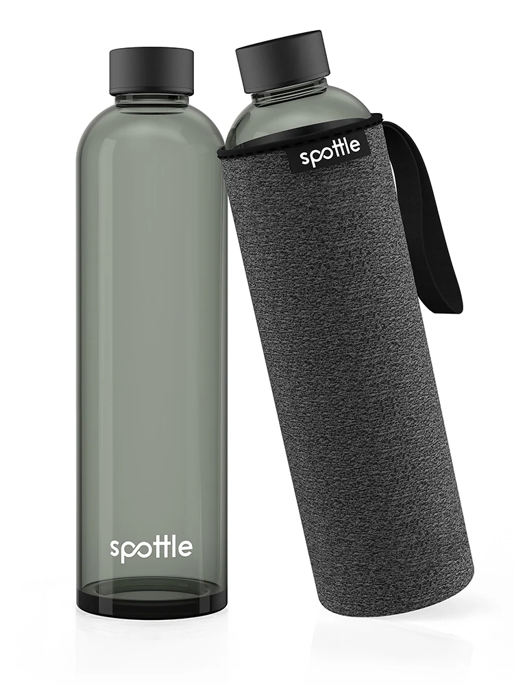 Schwarze Trinkflasche Glas mit Neoprenhülle – 1 Liter