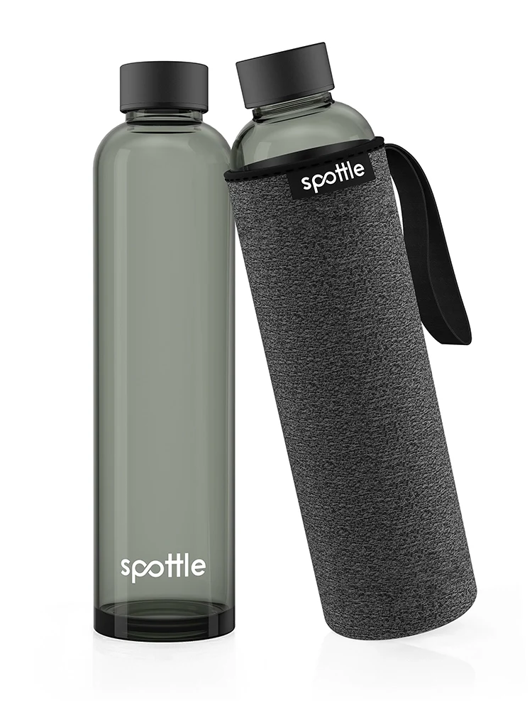Schwarze Trinkflasche Glas mit Neoprenhülle – 750 ml