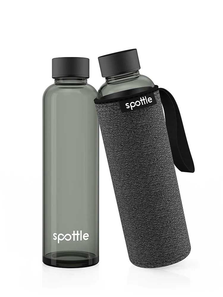 Schwarze Trinkflasche Glas mit Neoprenhülle – 500 ml