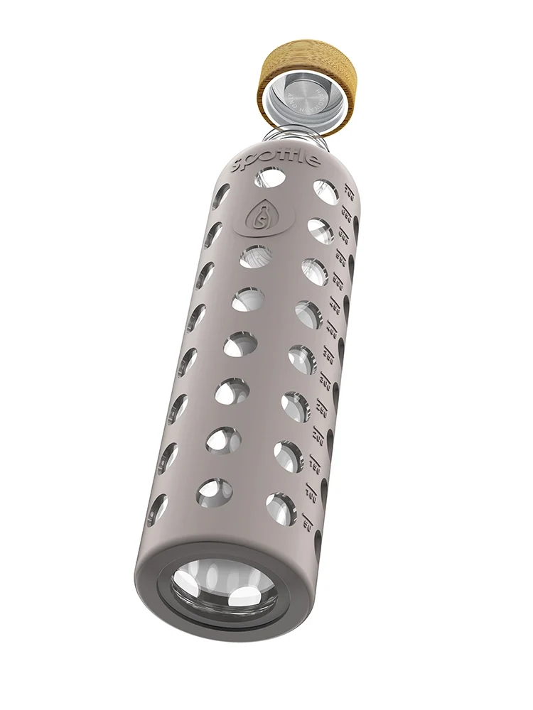 Trinkflasche Glas mit Silikonhülle & Bambusdeckel – 750 ml