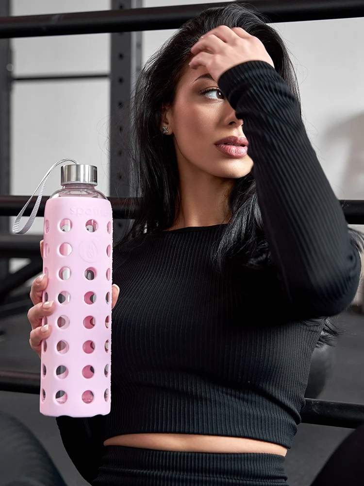 Trinkflasche Glas mit Silikonhülle – 1 Liter