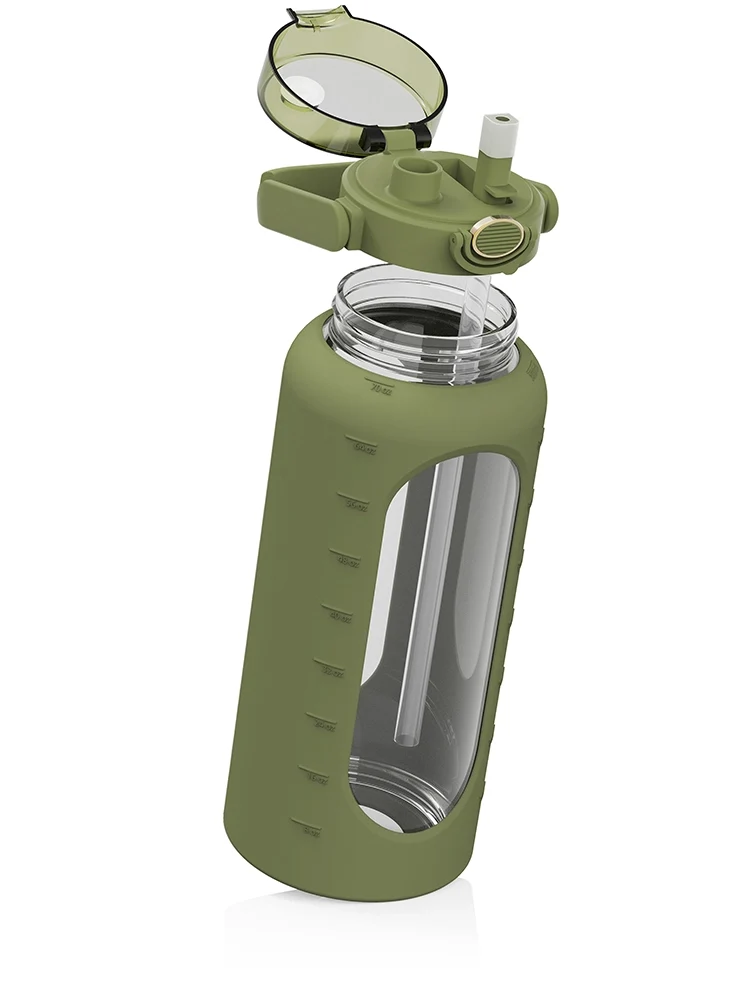Trinkflasche Glas mit Silikonhülle 2 Liter
