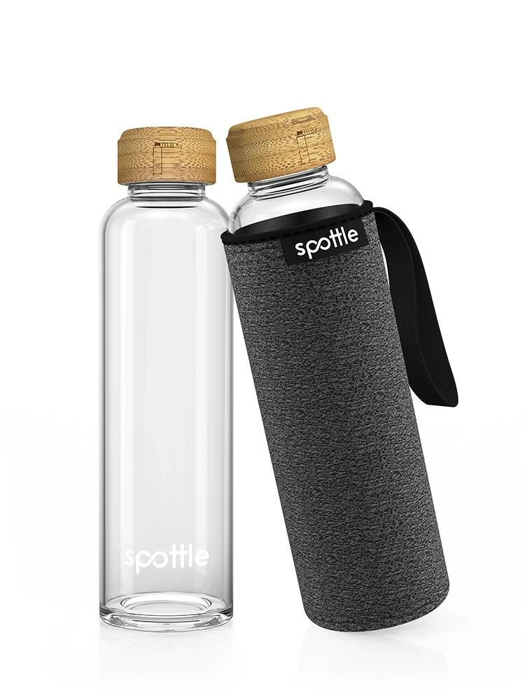 Trinkflasche Glas mit Neoprenhülle & Bambusdeckel – 500 ml