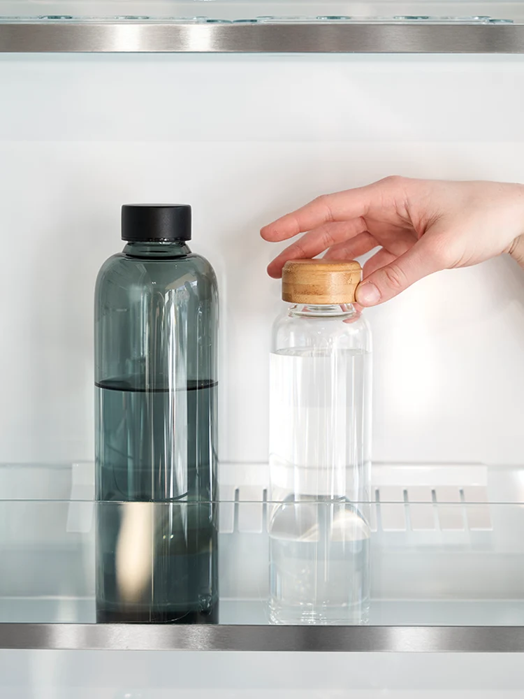 Trinkflasche Glas mit Neoprenhülle & Bambusdeckel – 1 Liter