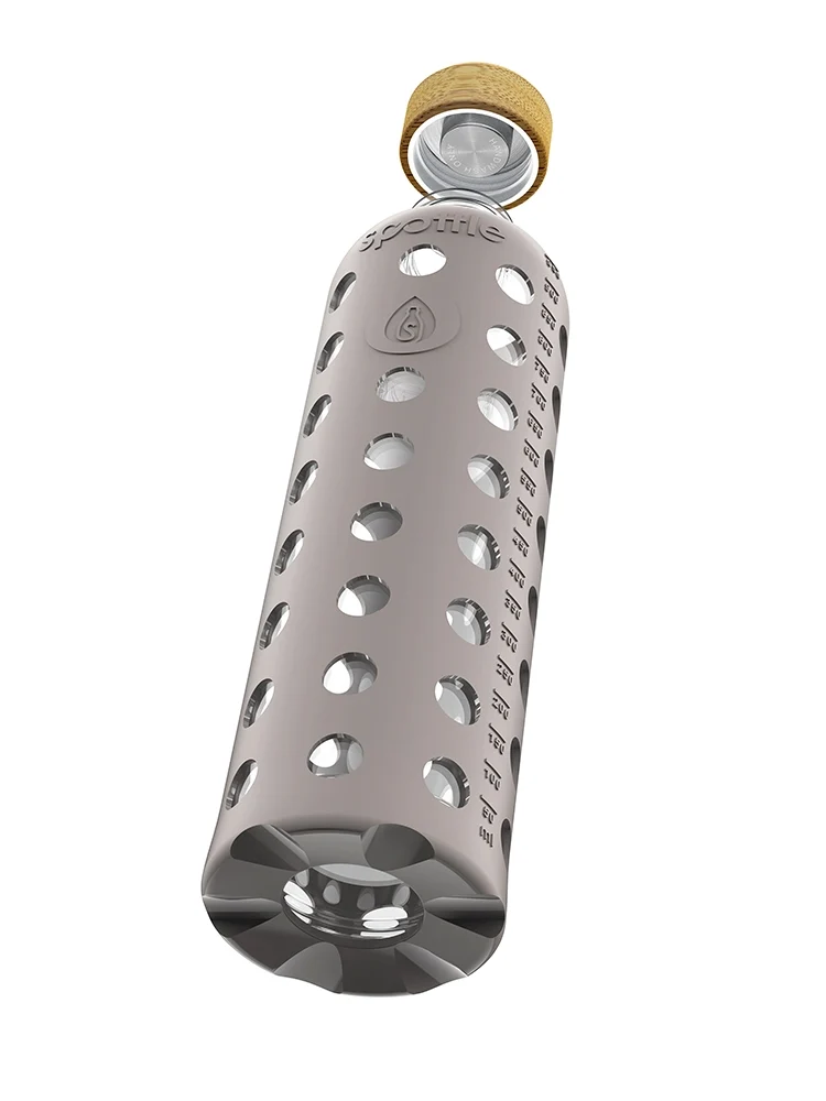 Trinkflasche Glas mit Silikonhülle & Bambusdeckel – 1 Liter
