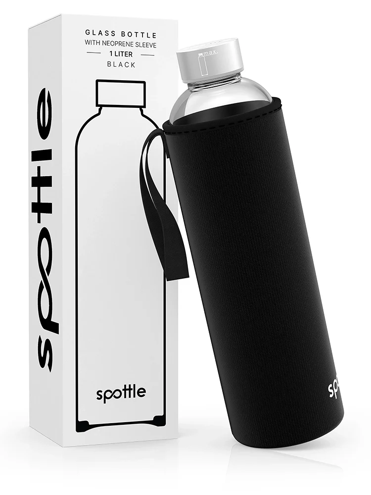 Trinkflasche Glas mit Neoprenhülle – 1 Liter