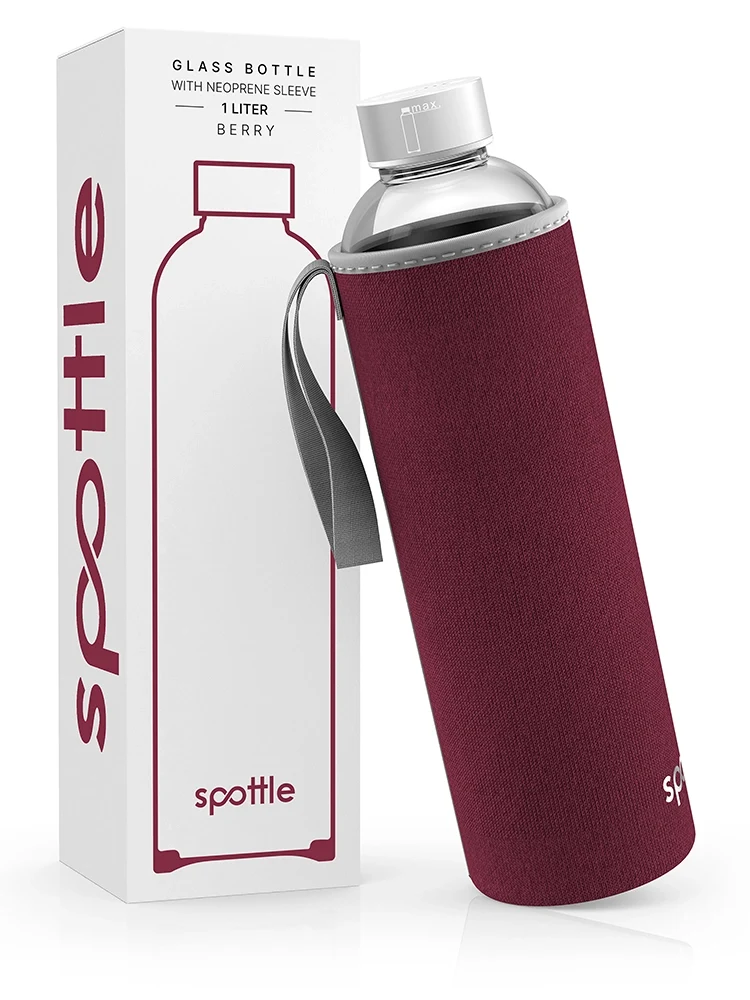 Trinkflasche Glas mit Neoprenhülle – 1 Liter