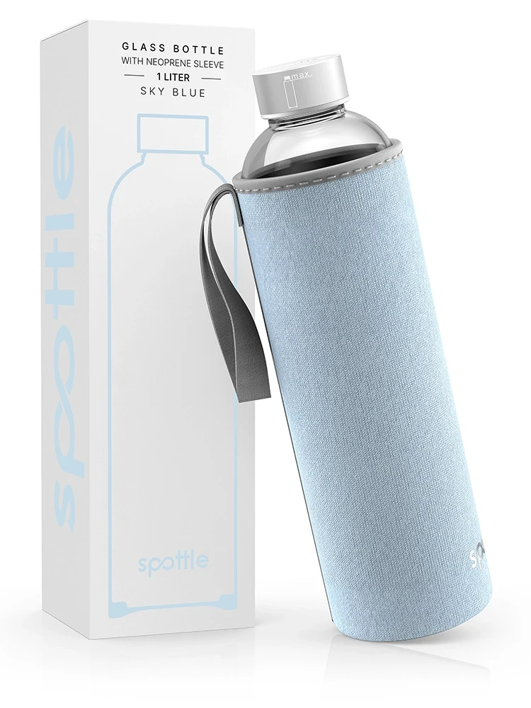 Trinkflasche Glas mit Neoprenhülle – 1 Liter