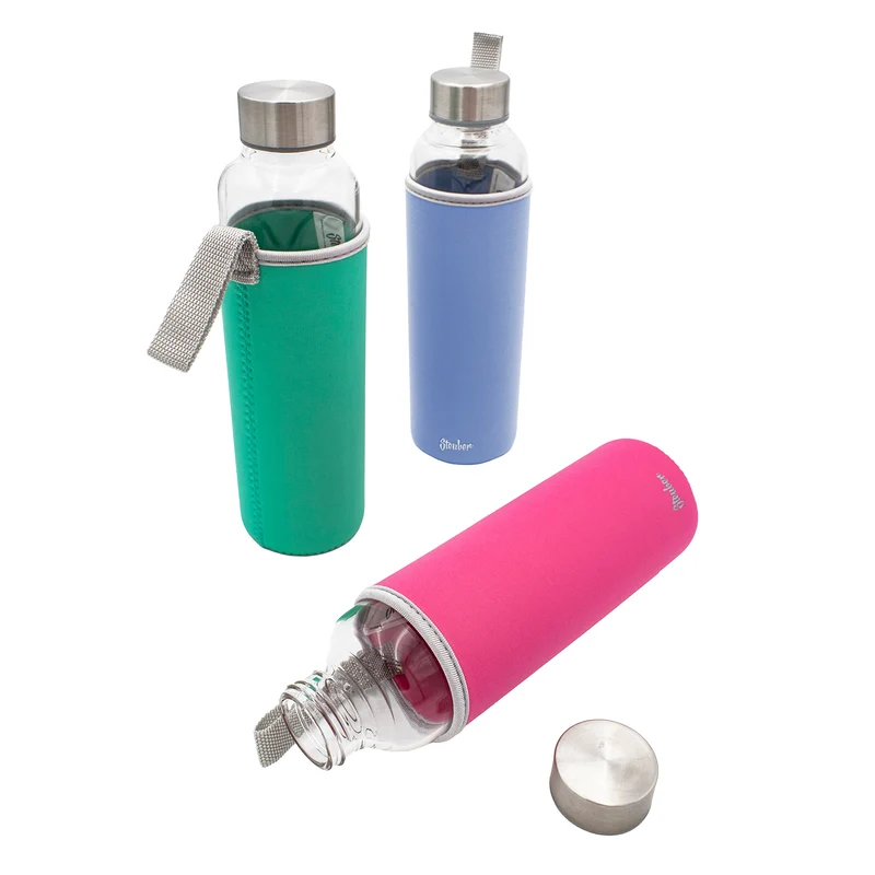 Glas-Trinkflasche 550 ml mit Neoprentasche
