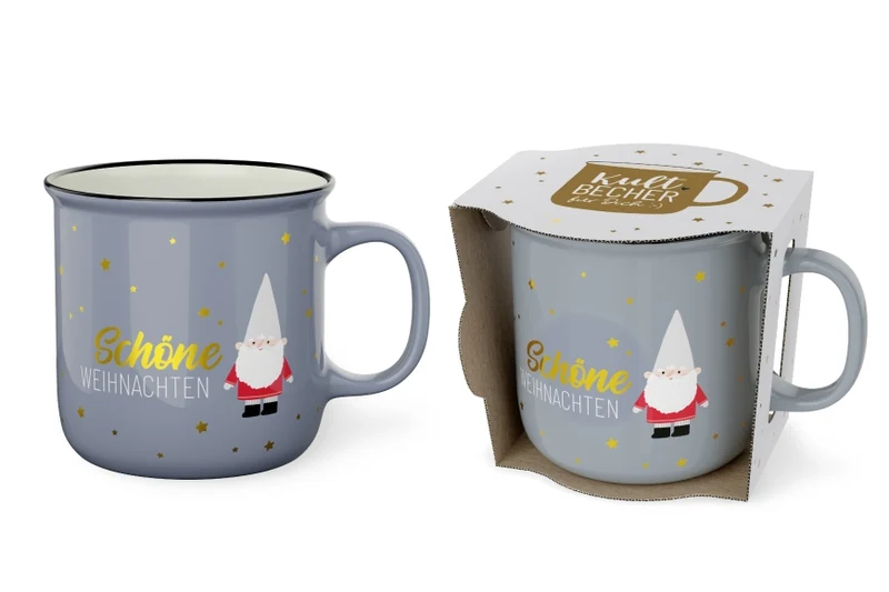 Wichtelgeschenk – Kultbecher „Schöne Weihnachten“ mit Wichtel, blaugrau, 250 ml