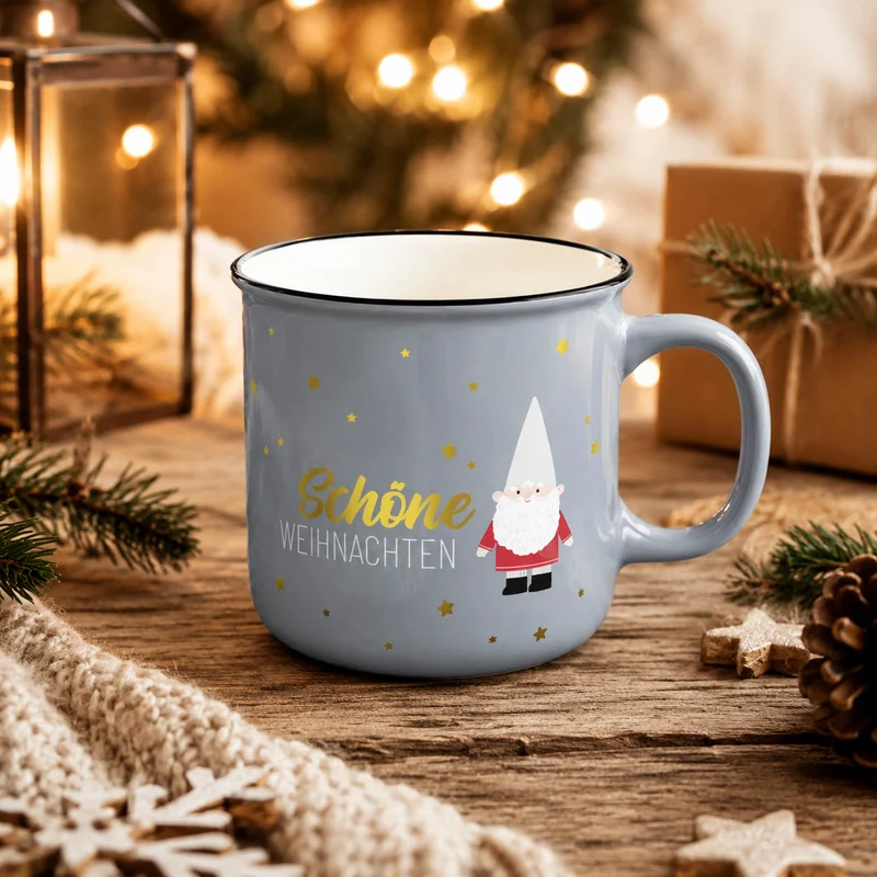 Wichtelgeschenk – Kultbecher „Schöne Weihnachten“ mit Wichtel, blaugrau, 250 ml