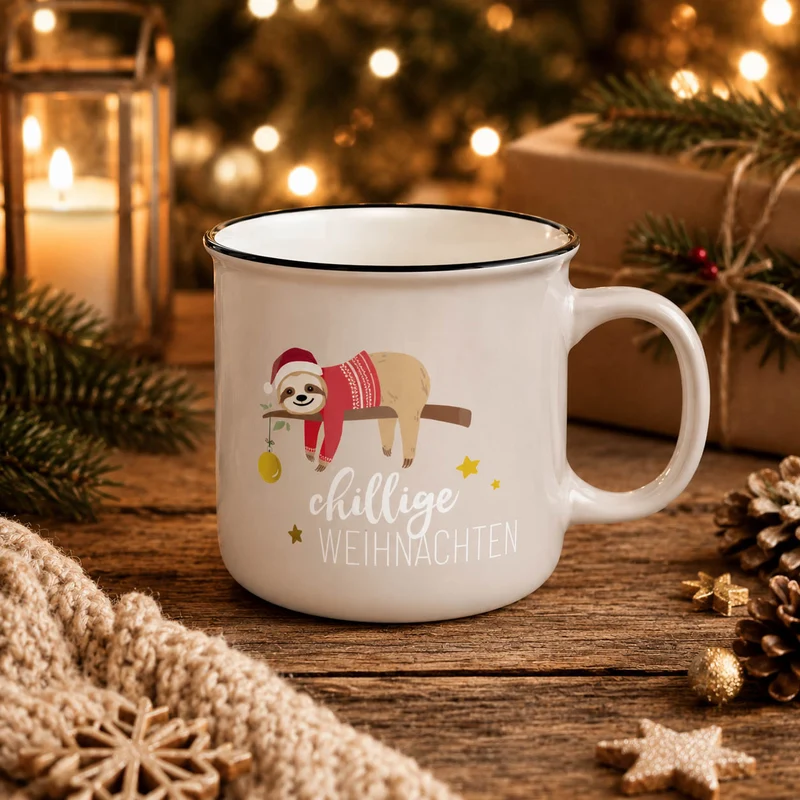 Faultier Weihnachtsbecher „chillige Weihnachten“ – Kultbecher 250 ml