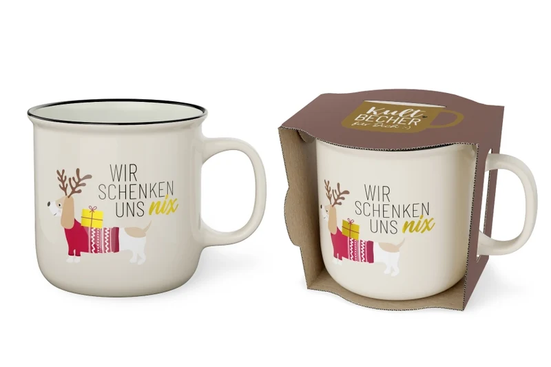 Witziges Weihnachtsgeschenk – Kultbecher „Wir schenken uns nix“ mit Dackel, 250 ml