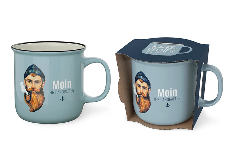 Moin Tasse – Kultbecher „Moin Ihr Landratten“ mit Seemann, 250 ml