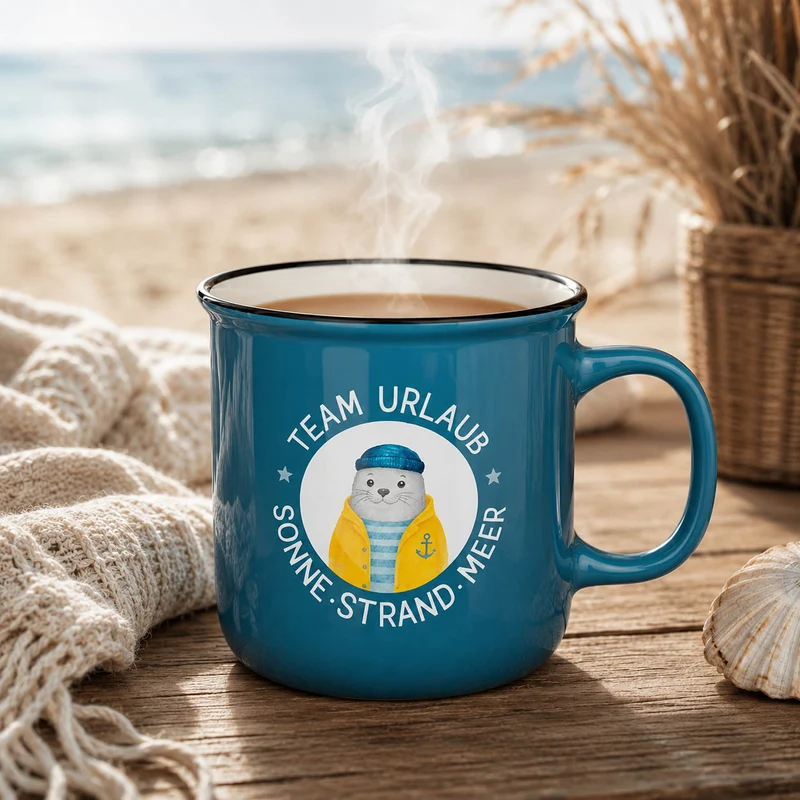 Urlaub Geschenk – Kultbecher „Team Urlaub“ mit Seehund, 250 ml