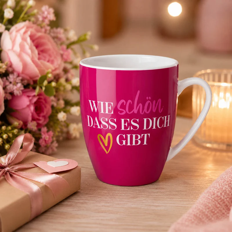 Tasse „Wie schön, dass es Dich gibt“ – pink, Becher 250 ml