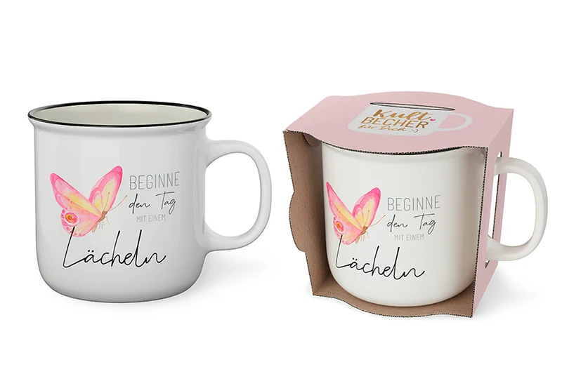 Schmetterling Geschenk – Kultbecher „Beginne den Tag mit einem Lächeln“