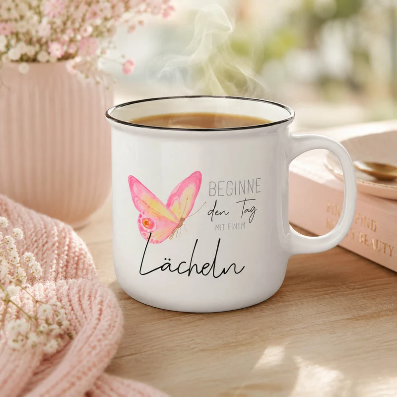 Schmetterling Geschenk – Kultbecher „Beginne den Tag mit einem Lächeln“