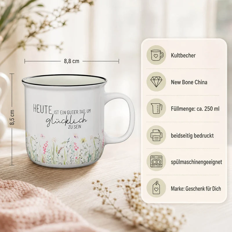 Mutmacher Geschenk – Kultbecher „Heute ist ein guter Tag, um glücklich zu sein“