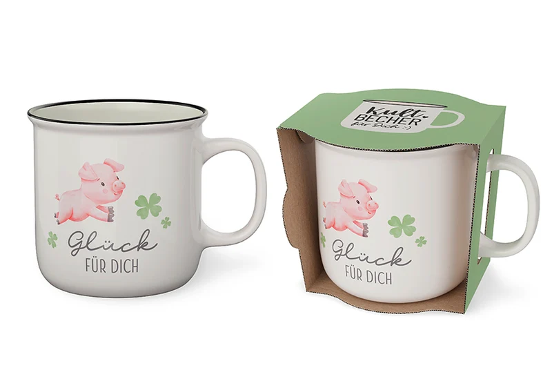 Glücksbringer Geschenk – Kultbecher „Glück für Dich“ mit Glücksschwein, 250 ml