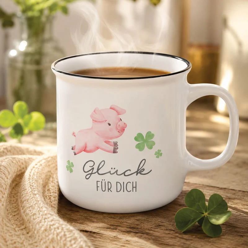 Glücksbringer Geschenk – Kultbecher „Glück für Dich“ mit Glücksschwein, 250 ml