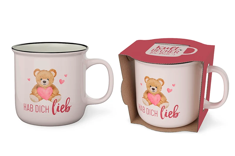 Hab Dich lieb Geschenk – Kultbecher mit Teddy und Herz, 250 ml