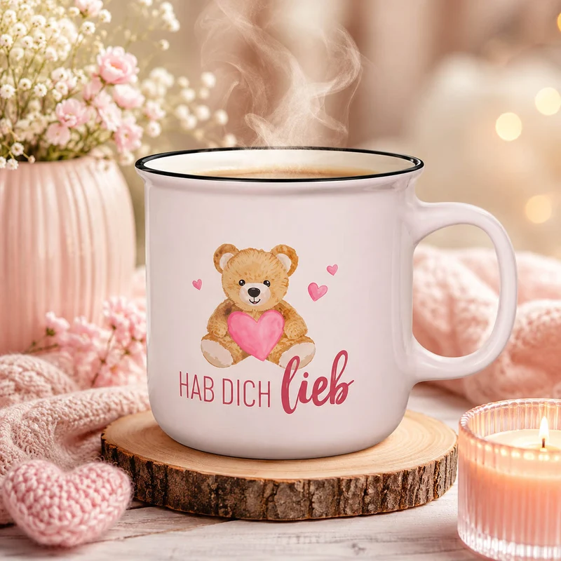 Hab Dich lieb Geschenk – Kultbecher mit Teddy und Herz, 250 ml