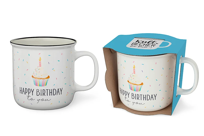 Geburtstag Tasse – Kultbecher „Happy Birthday to you“ mit Muffin, 250 ml