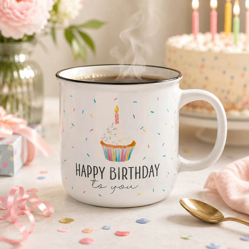 Geburtstag Tasse – Kultbecher „Happy Birthday to you“ mit Muffin, 250 ml